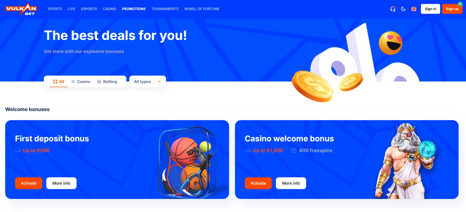 vulkan bet bonusi